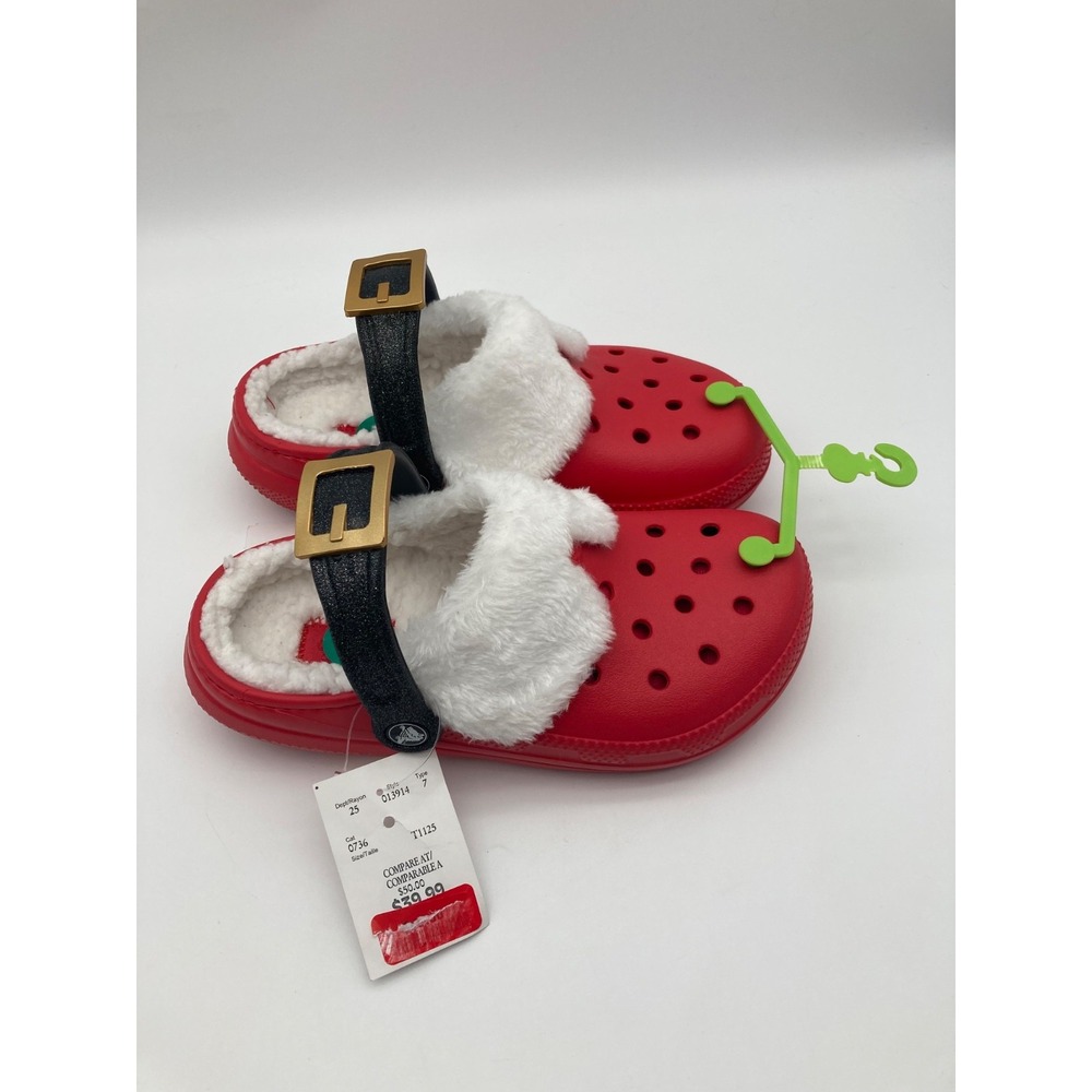 Crocs Classic Lined Santa Clog Red Faux Fur Holiday Belt Buckle M4 W6 NWT 210933